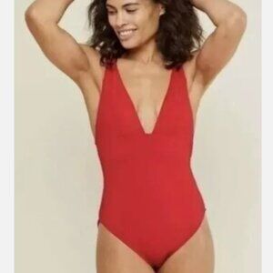 Andie One Piece Swimsuit Small Tall (ST) Sardinia V Neck Low Back Cherry…